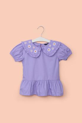 solid cotton round neck girl's top - lavender