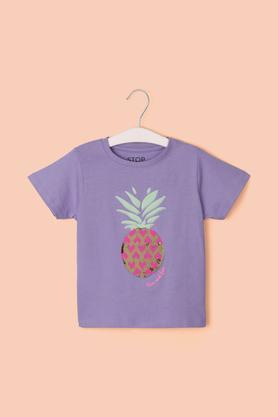 solid cotton round neck girl's top - lavender