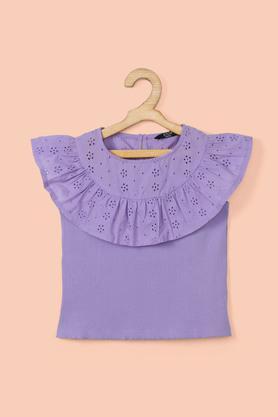 solid cotton round neck girl's top - lavender