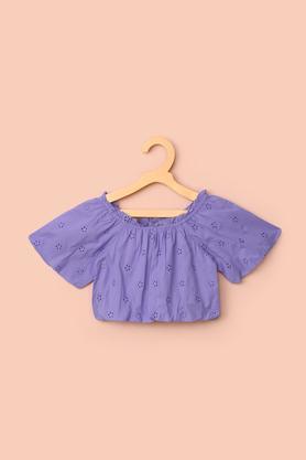 solid cotton round neck girl's top - lavender