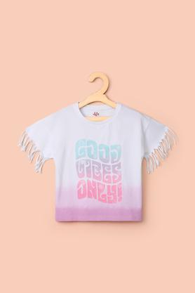 solid cotton round neck girl's top - pink