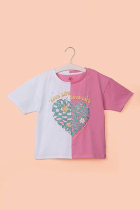 solid cotton round neck girl's top - pink