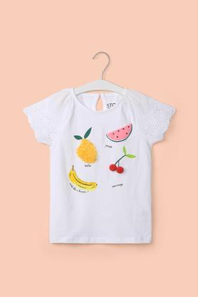 solid cotton round neck girl's top - white