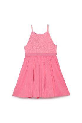 solid cotton round neck girls casual wear dress - pink