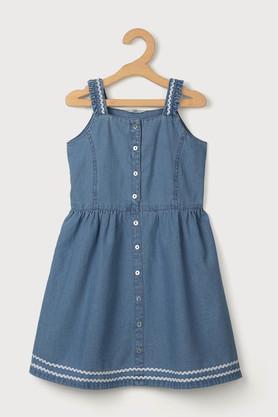 solid cotton round neck girls casual wear dress - stone