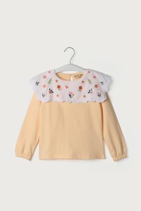 solid cotton round neck girls sweatshirt - peach