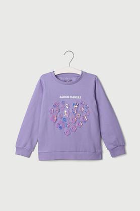 solid cotton round neck girls sweatshirt - purple