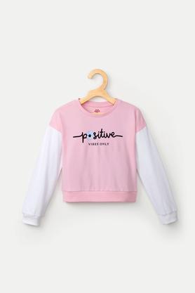 solid cotton round neck girls sweatshirts - pink