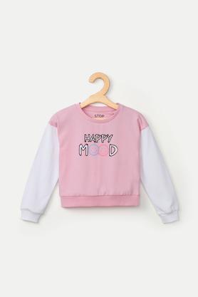 solid cotton round neck girls sweatshirts - pink
