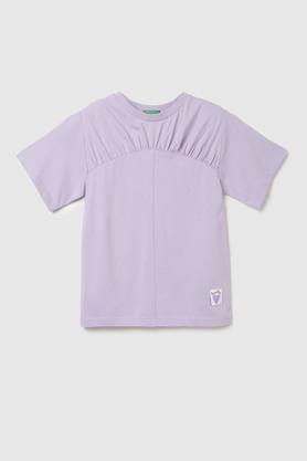 solid cotton round neck girls t-shirt - lilac