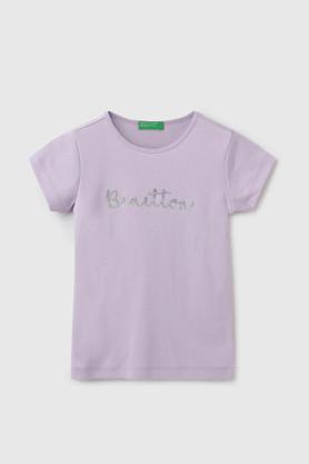 solid cotton round neck girls t-shirt - lilac