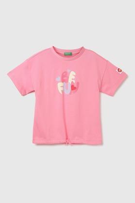 solid cotton round neck girls t-shirt - pink
