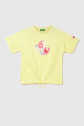 solid cotton round neck girls t-shirt - yellow