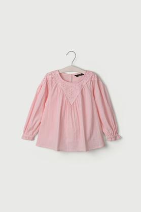 solid cotton round neck girls top - blush