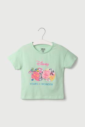 solid cotton round neck girls top - green