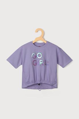 solid cotton round neck girls top - lilac