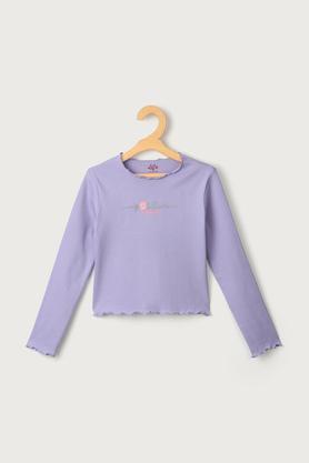 solid cotton round neck girls top - lilac