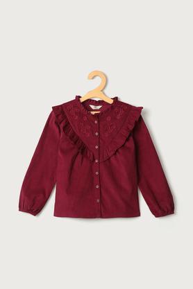 solid cotton round neck girls top - maroon