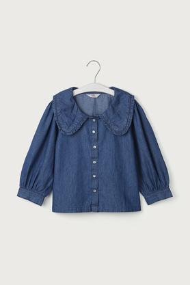 solid cotton round neck girls top - mid stone