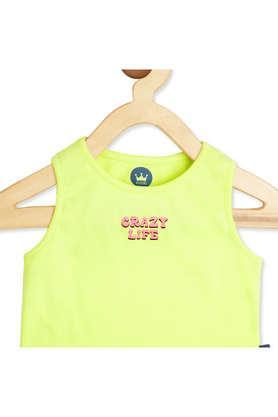 solid cotton round neck girls top - yellow