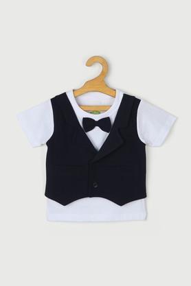 solid cotton round neck infant boys t-shirt - navy
