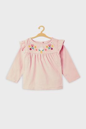 solid cotton round neck infant girls top - pink