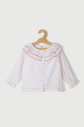 solid cotton round neck infant girls top - white