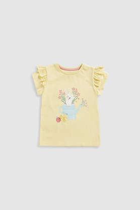 solid cotton round neck infant girls top - yellow