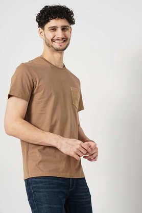 solid cotton round neck men's casual wear t-shirt - brown
