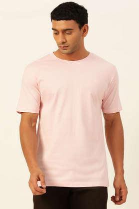 solid cotton round neck men's t-shirt - baby pink