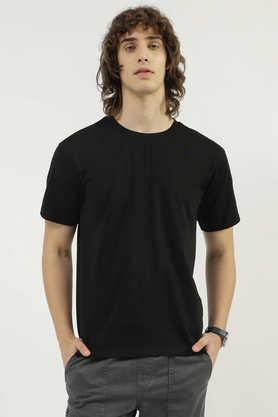 solid cotton round neck men's t-shirt - black