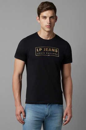 solid cotton round neck men's t-shirt - black