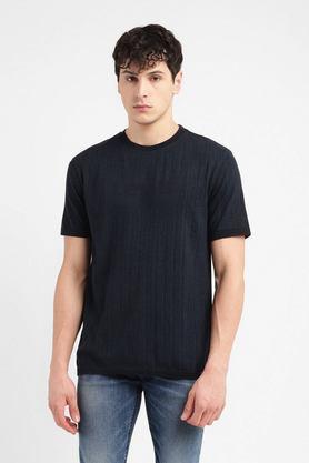 solid cotton round neck men's t-shirt - black