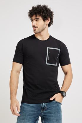 solid cotton round neck men's t-shirt - black