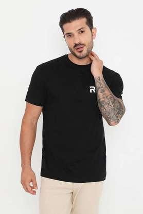 solid cotton round neck men's t-shirt - black