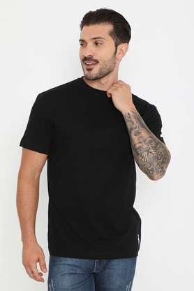 solid cotton round neck men's t-shirt - black