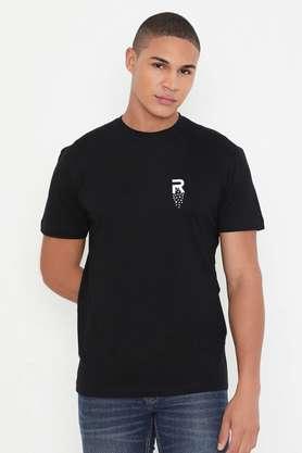 solid cotton round neck men's t-shirt - black