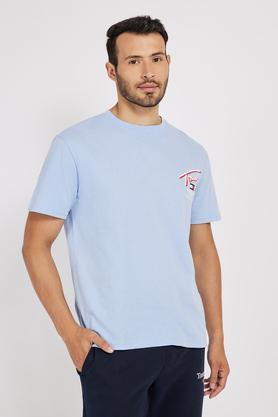 solid cotton round neck men's t-shirt - blue