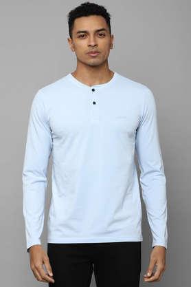 solid cotton round neck men's t-shirt - blue