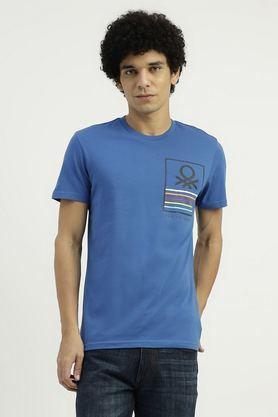 solid cotton round neck men's t-shirt - blue