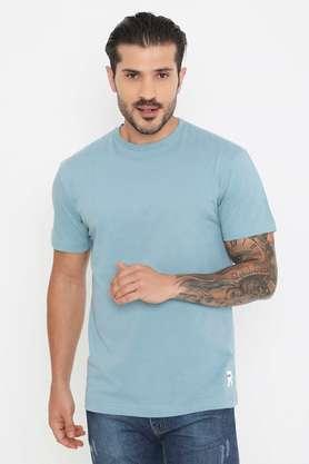 solid cotton round neck men's t-shirt - blue