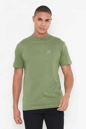 solid cotton round neck men's t-shirt - bottle green