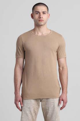 solid cotton round neck men's t-shirt - brown