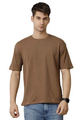 solid cotton round neck men's t-shirt - brown