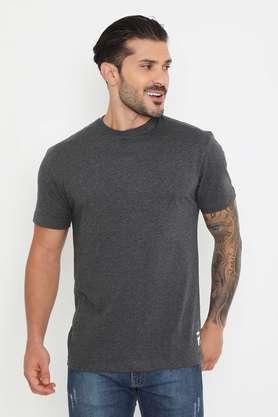 solid cotton round neck men's t-shirt - charcoal melange