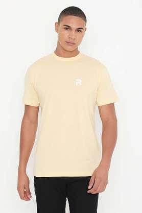 solid cotton round neck men's t-shirt - cream