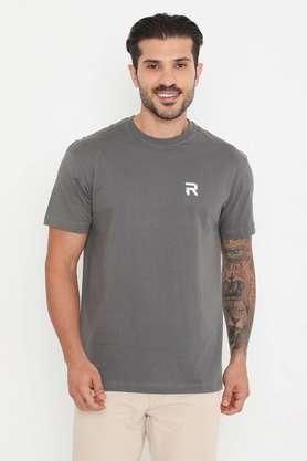 solid cotton round neck men's t-shirt - dark grey