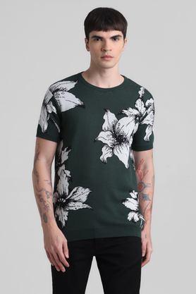 solid cotton round neck men's t-shirt - green