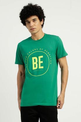 solid cotton round neck men's t-shirt - green