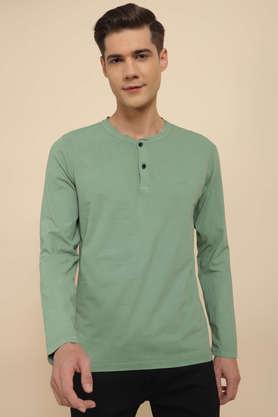 solid cotton round neck men's t-shirt - green